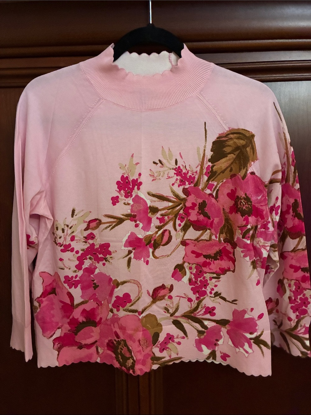Talbots Women’s Pink Floral Mock Neck Top